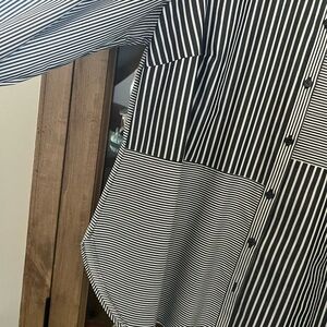 Foxcroft Charcoal Grey and White Striped Women’s button down, tunic length top